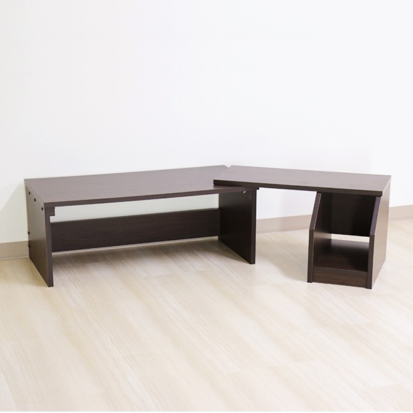 デスク ブラウン 幅90cm 伸長 システム ロー タイプ 日本製 木製 棚 収納 付き 在宅 テレ ワーク オフィス 勉強 机【代引不可】の通販は