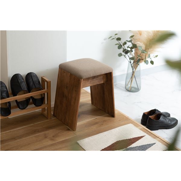 ベージュ ファブリック オットマン 木製脚