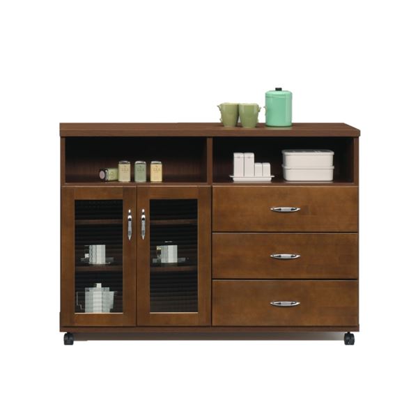 キッチンカウンター キッチン収納 幅117cm ブラウン 日本製 木製 キャスター付き カントリー調 キッチン 台所 完成品の通販は