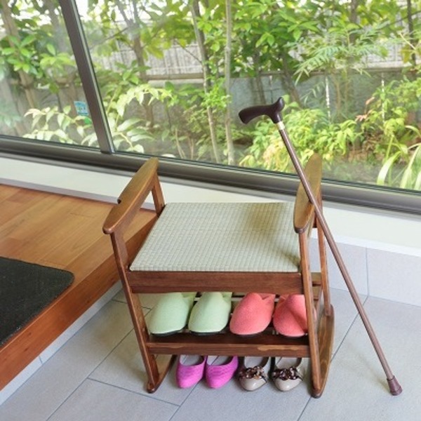 スツール 玄関ベンチ 約幅49×奥行36×高さ51cm ダークブラウン い草 畳に腰掛け 座椅子 組立式 エントランス 入口【代引不可】の通販は 7,608円