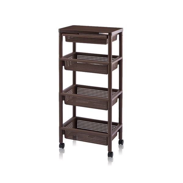 サイドチェスト 約幅45.5cm ブラウン 木製天板 キャスター A4対応 引き出しバスケット付 ウッドテーブルワゴン WTW-4HS リビングの通販は 5,673円