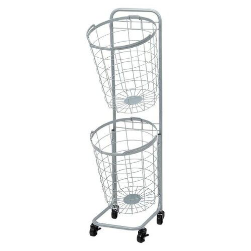 HAGIHARA 萩原 萩原 ランドリーラック バスケット 脱衣 洗濯物 かご 2段 【取り外し・積み重ねOK】 大容量 ランドリーワゴン ワイヤー キャスター付 グレー KR-3972GY（沖縄・離島配送不可）の通販は 6,984円