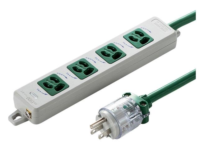 SANWASUPPLY サンワサプライ 医用接地プラグ付き電源タップ(3P・4個口・グリーン・5m)(TAP-HPM4-5G)（沖縄・離島配送不可）