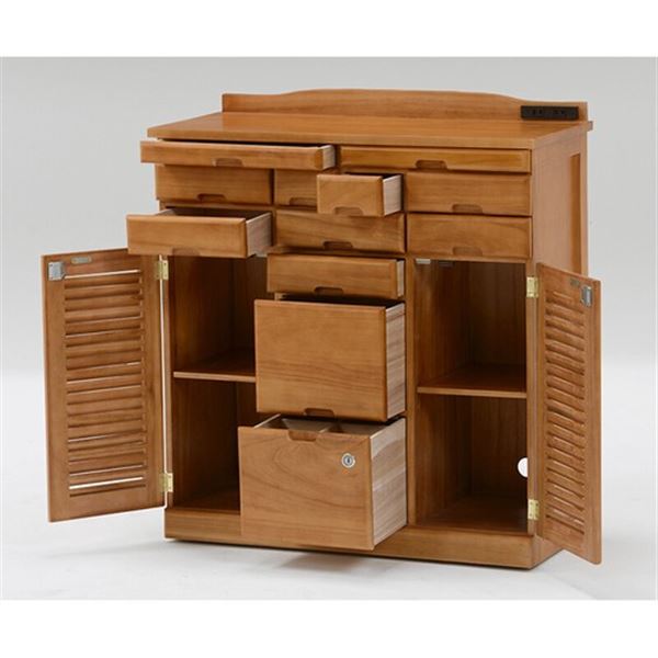 7月下旬】天然木鍵付き引き出しいっぱいFAX台 コンセント付き 76cm幅