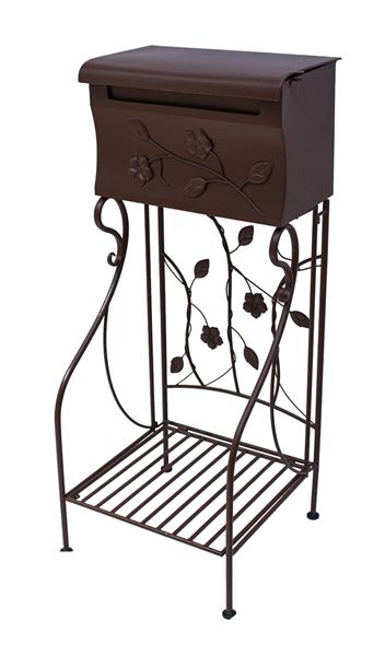 スタンド付きフラワーモチーフポスト ダークブラウン