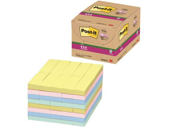 3M ポスト・イット 強粘着ふせん業務用パック 75×25mm パステルカラー 4色 5004SS-K 1パック（80冊） 3M ポストイット エコノパック 強粘着ふせん 75×25mm イエロー 5001SS