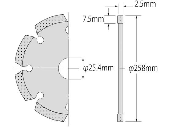 ダイヤモンドカッター レーザー(乾式) 258mm 穴径25.4mm ロブテックス