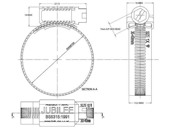 ホースクリップ 締付径 286-318mm (5個入) ＪＵＢＩＬＥＥ 8358787