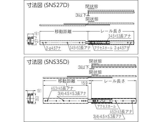 190110208)SNS35D-70オールステンレス鋼製スライドレール スガツネ工業