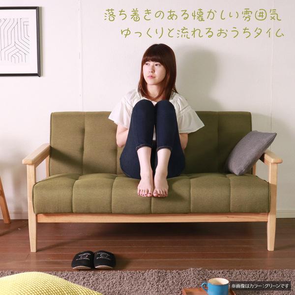 レトロ ソファー 【2人掛け ブルー】 135×73×70(40)cm 木製 肘付き 脚