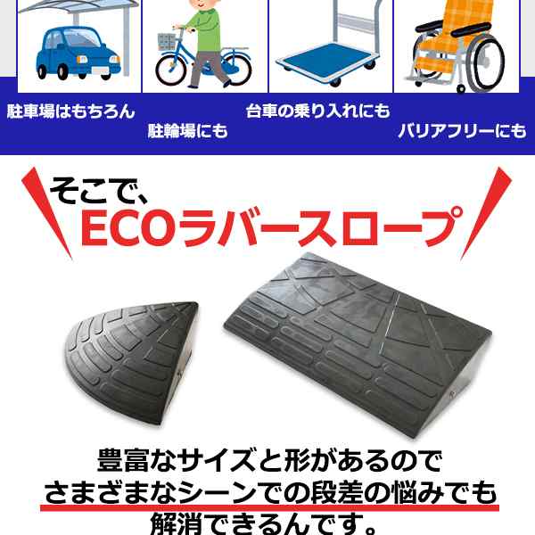 〔4個セット〕 ECOラバースロープ 段差スロープ 段差プレート 〔幅90cm 高さ10cm用〕 ゴム製 衝撃吸収 - 1