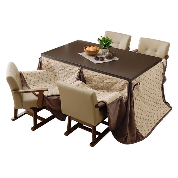 ダイニングコタツ・ふとん・チェア６点セット　KOT-7311-135トルタ6S ダークブラウン【KOT-7311DBR-135+トルタ+KC-7589DBR】の通販は