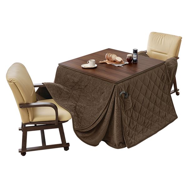 ダイニングコタツ４点セット　シェルタK90Hポカ4S ブラウン【シェルタK90H+ポカFH90BR+KOC-7059BR】