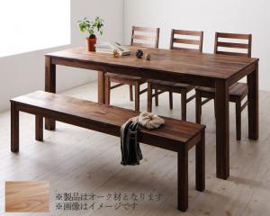 ダイニングセット（テーブル&ベンチ チェア） 総無垢材ダイニング 6人 5点セット(テーブル チェア3脚 ベンチ1脚) オーク 板座 W180