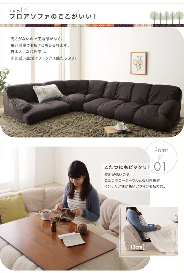 フロアコーナーソファ[flaum]フラウム ハイタイプ 左コーナーセット