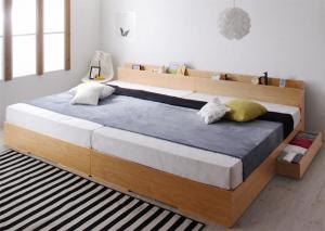 棚・コンセント・収納付き大型モダンデザインベッド スタンダードポケットコイルマットレス付き ワイドK200(S×2) 組立設置付の通販は 105,088円