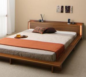 モダンライト・棚・コンセント付きデザインフロアローベッド スタンダードボンネルコイルマットレス付き セミダブル 組立設置付の通販は