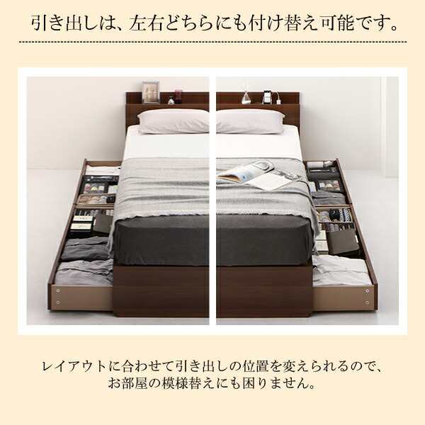 清潔に眠れる棚・コンセント付きすのこ収納ベッド ベッドフレームのみ