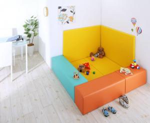 プレイマット タイルカーペット 法人様必見。子供に安全安心のコーナー型キッズプレイマット 7点セット フロアマット2枚+スツール3枚+壁面マット2枚 155×155の通販は