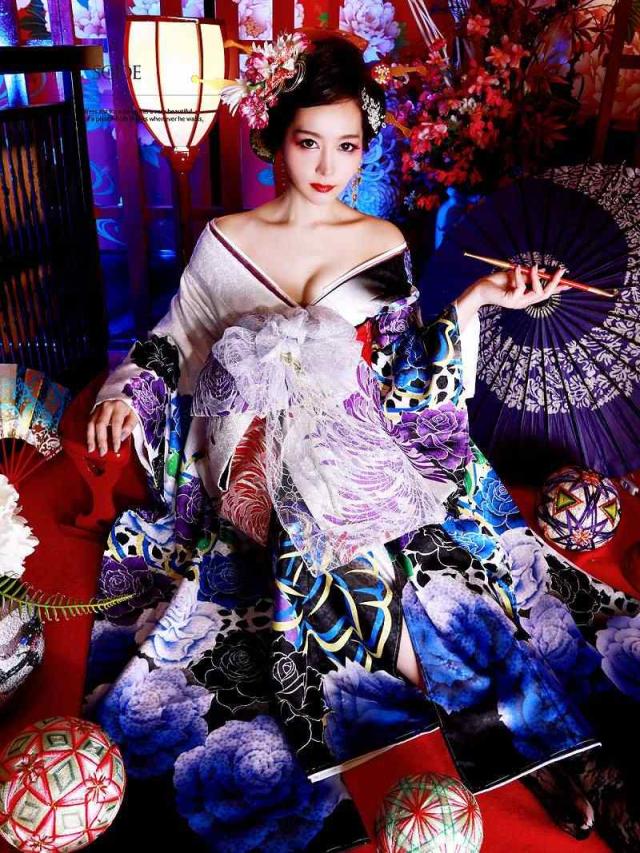 着物 和装 レディース 女性 着物セット 流遊 OEO 花魁 黒 振袖