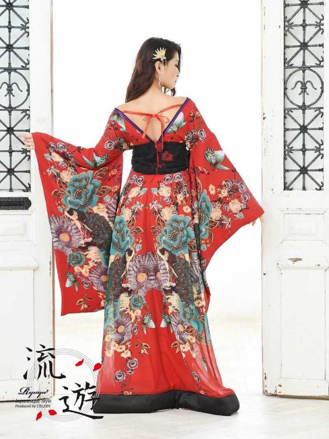 花魁 コスプレ 衣装 和柄ドレス コンパニオン 衣装 着物 ドレス 流遊 花魁 着物ドレス 赤 コスプレ