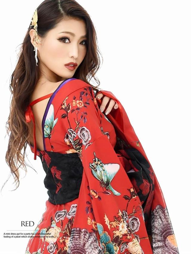 花魁 コスプレ 衣装 和柄ドレス コンパニオン 衣装 着物 ドレス 流遊 花魁 着物ドレス 赤 コスプレ