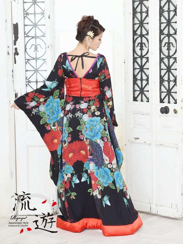 花魁 コスプレ 衣装 和柄ドレス コンパニオン 衣装 着物 ドレス 流遊 花魁 和柄 キャバドレス おいらん
