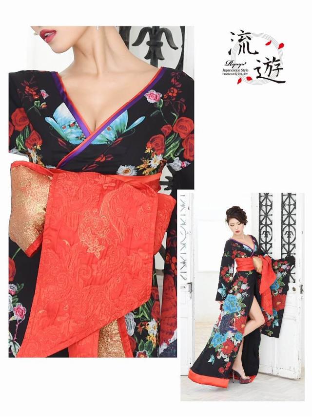 花魁 コスプレ 衣装 和柄ドレス コンパニオン 衣装 着物 ドレス 流遊 花魁 和柄 キャバドレス おいらん