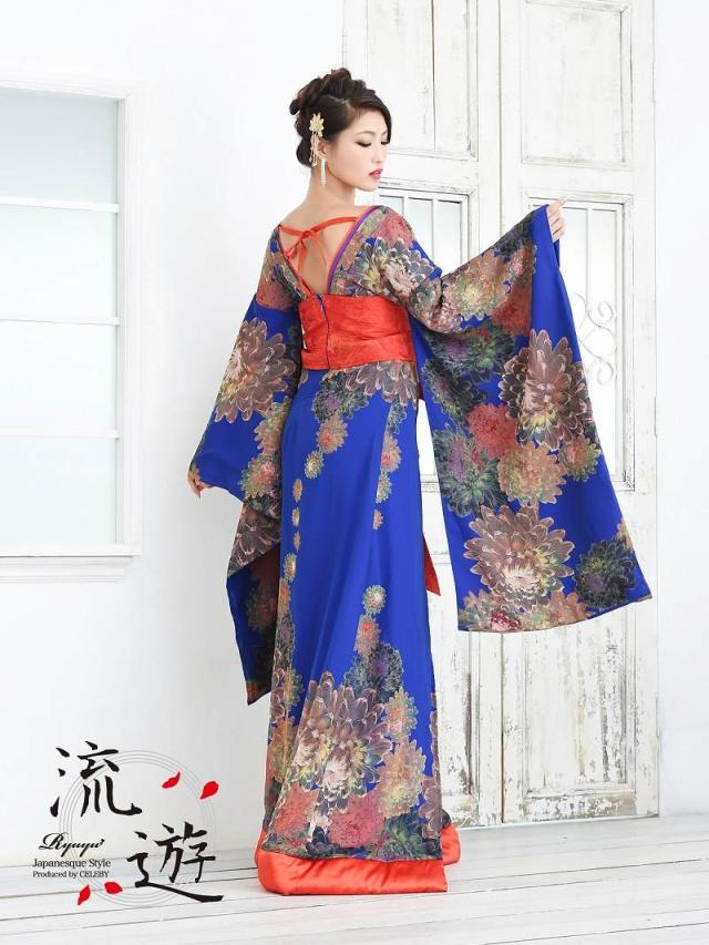 花魁 コスプレ 衣装 和柄ドレス コンパニオン 衣装 着物 ドレス 流遊 花魁 振袖 おいらん コスプレ