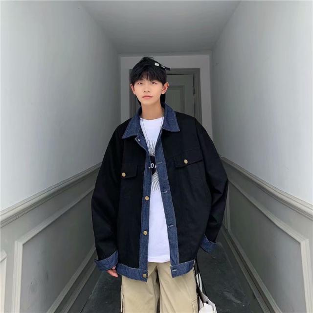 リアルショットデニムジャケット男性トレンドワイルド韓国ルーズデニムジャケットステッチコントラストカラー学生フェイクツーピースジャの通販はau Pay マーケット ジョルノ
