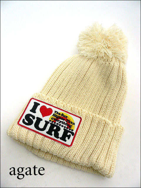 【即納】agate【アガート】I LOVE SURFワッペンニットキャップ/WHT