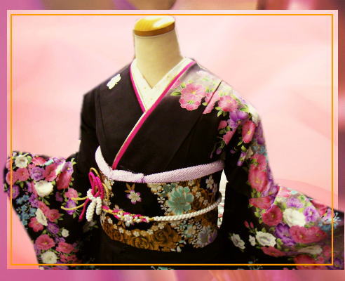 セミオーダー正絹ブランド振袖ぜ〜んぶ揃った豪華フルセット★PATTiPATT濃茶地彩ブーケフラワー