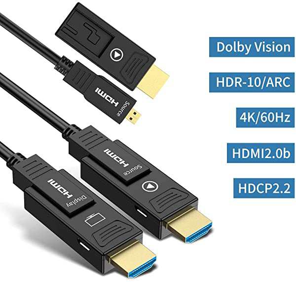 光ファイバー HDMI ケーブル 15M, ファイバーHDMI 4K60Hz 光速 HDMI2