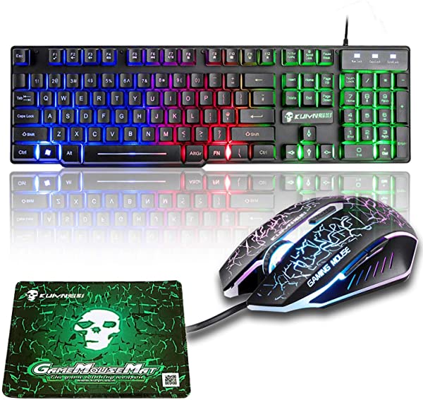 LEDバックライト ゲーミングキーボード USBメンブレン式 有線 防水多機能マルチメディアキー 2400DPI調整でき 6つのボタン + マウ ...の通販は 5,181円