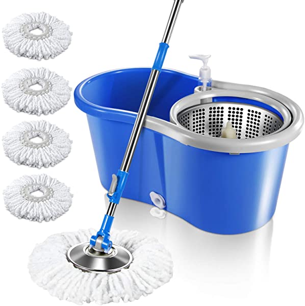 回転モップ フロアモップ ステンレス製水切り 洗浄二槽式 5Lバケツ付き 手回しタイプ モップ絞り器 手洗い不要 水拭きモップ 360...の通販は