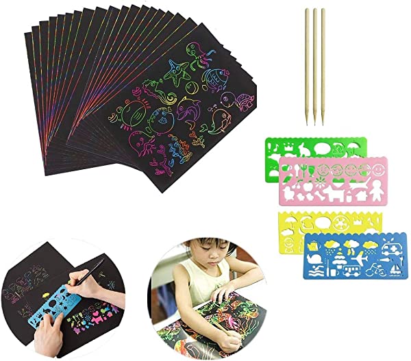 スクラッチペーパー 塗り絵 A4サイズ 30枚セット スケッチブック 手作り絵画 子供 DIY 手作り 画用紙 画材 虹絵 絵の具 学童用品...