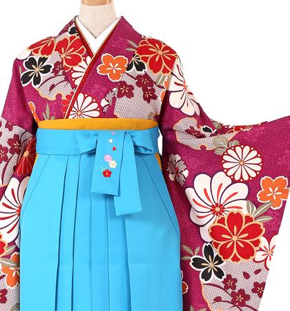 往復送料無料 全部揃って安心 大学 高校 小学生  2泊3日 卒業式袴 レンタル セット 赤紫地 No.055-0257-L/2L/3L