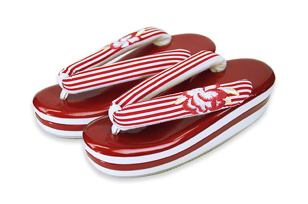 お洒落高級　草履　鼻緒-花縞エンジ　日本製