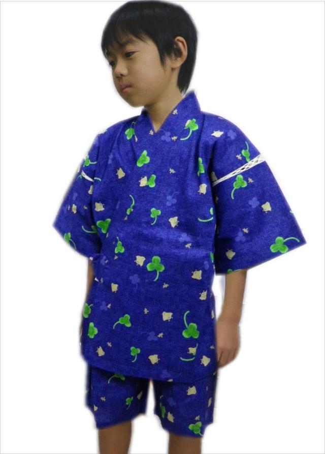 子供キッズ男の子甚平 じんべい 青紺地クローバー千鳥 110 1 130 の通販はau Pay マーケット 和さくら庵