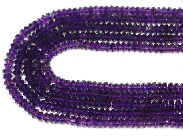 【天然石 カットビーズ】アメジスト(人工結晶) 18面ボタン型カット 4x7mm パワーストーン