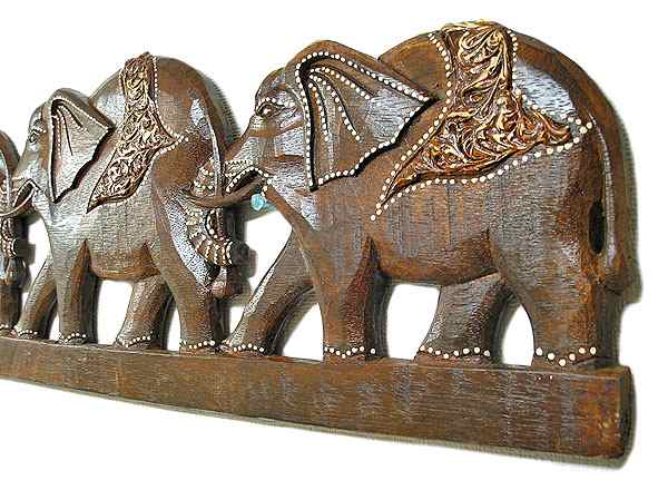 木彫りのレリーフ象さん 壁掛け横[100cmｘ22cm]/アジアン雑貨/バリ雑貨 