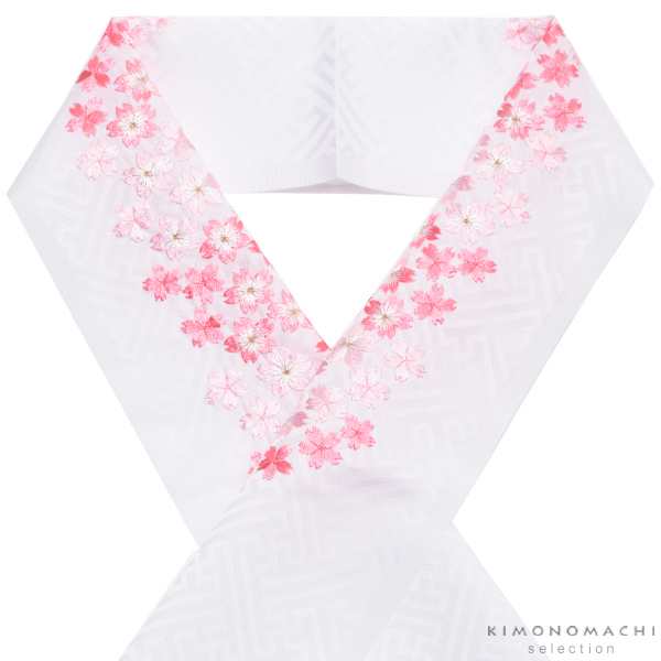 刺繍 半衿「白色 ピンクの桜刺繍」 七五三に 刺繍半襟【メール便対応可