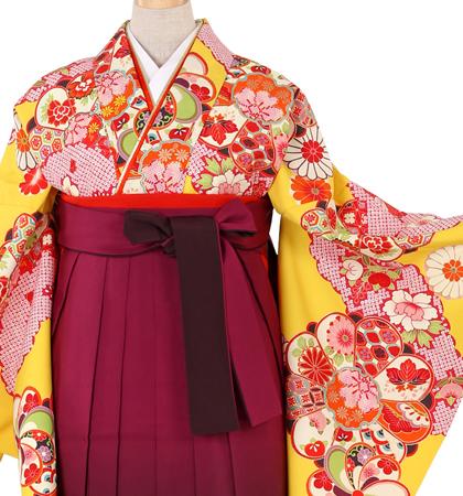 往復送料無料 全部揃って安心 大学 高校 小学生  2泊3日 卒業式袴 レンタル セット 黄色地 No.055-0044