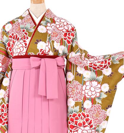 往復送料無料 全部揃って安心 大学 高校 小学生  2泊3日 卒業式袴 レンタル セット 金茶地 No.055-0251-S/M/L/2L/3L