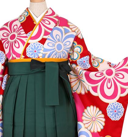 往復送料無料 全部揃って安心 大学 高校 小学生  2泊3日 卒業式袴 レンタル セット赤地 No.055-0010