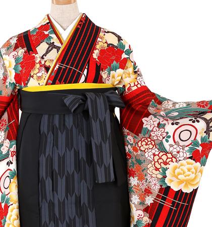 往復送料無料 全部揃って安心 大学 高校 小学生  2泊3日 卒業式袴 レンタル セット SPIRALGIRLブランド 黒地 No.055-0054