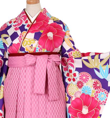 往復送料無料 全部揃って安心 大学 高校 小学生  2泊3日 卒業式袴 レンタル セット青紫地 No.055-0011