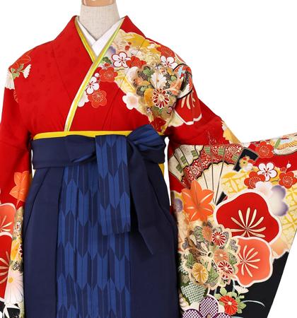 往復送料無料 全部揃って安心 大学 高校 小学生  2泊3日 卒業式袴 レンタル セット 赤地 No.055-0018