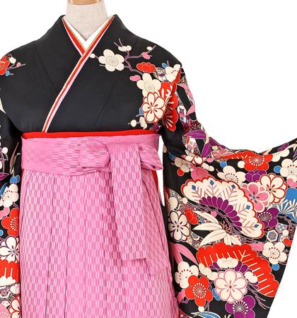 往復送料無料 全部揃って安心 大学 高校 小学生  2泊3日 卒業式袴 レンタル セット 黒地 No.055-0077