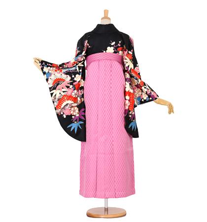 往復送料無料 全部揃って安心 大学 高校 小学生  2泊3日 卒業式袴 レンタル セット 黒地 No.055-0077